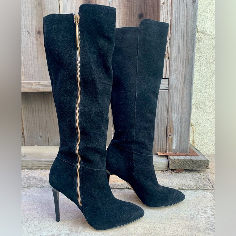 French Connection Black suede knee high boots. Size 37